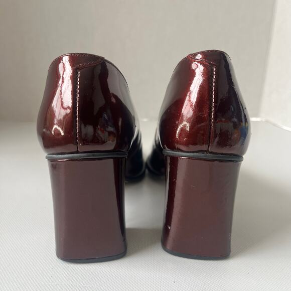 Vtg Precis 90s Patent Peep Toe Womens Shoes Sz 7.5 Chunky Heel Retro Y2K Square - Picture 6 of 15